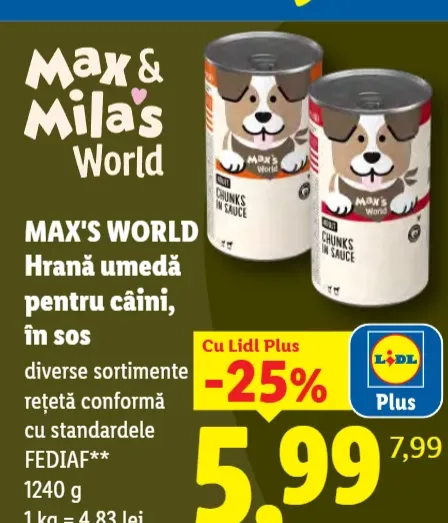 Max's World Hrană umedă pentru câini, în sos
