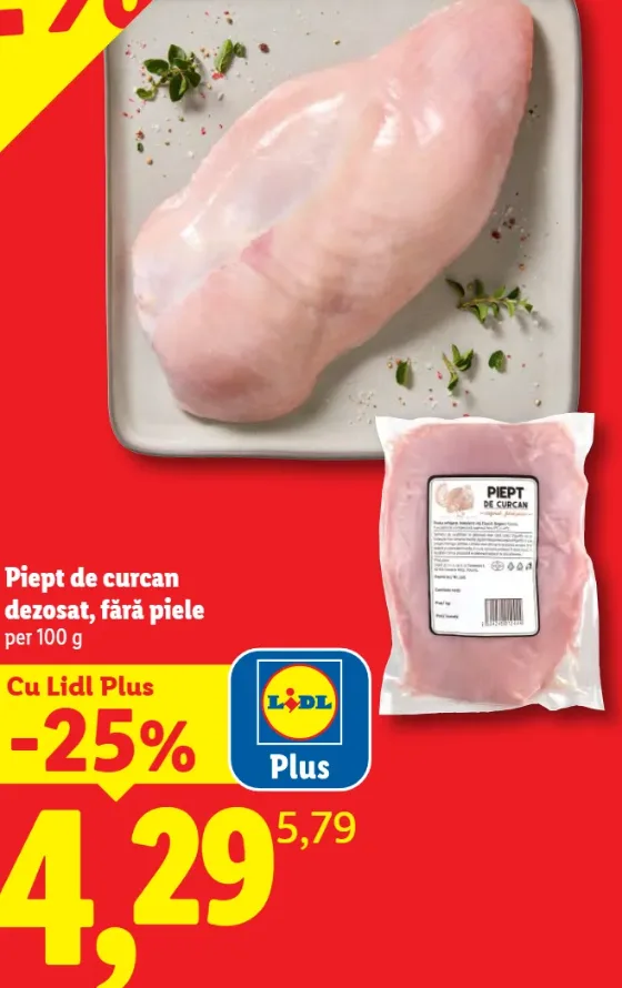 Piept de curcan dezosat, fără piele