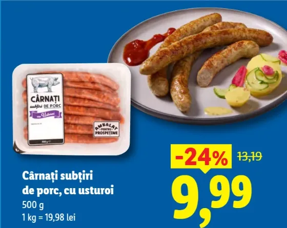 Cârnați subțiri de porc, cu usturoi