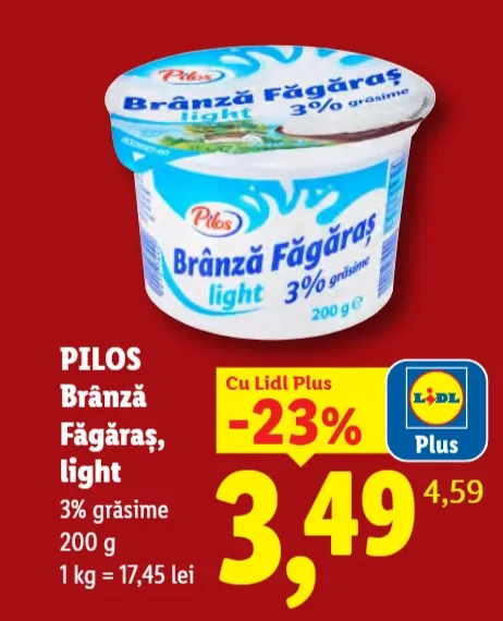 Pilos Brânză Făgăraș light 3% grăsime