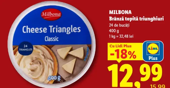 Milbona Brânză topită triunghiuri