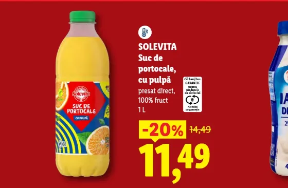 Solevita Suc de portocale cu pulpă, 100% fruct